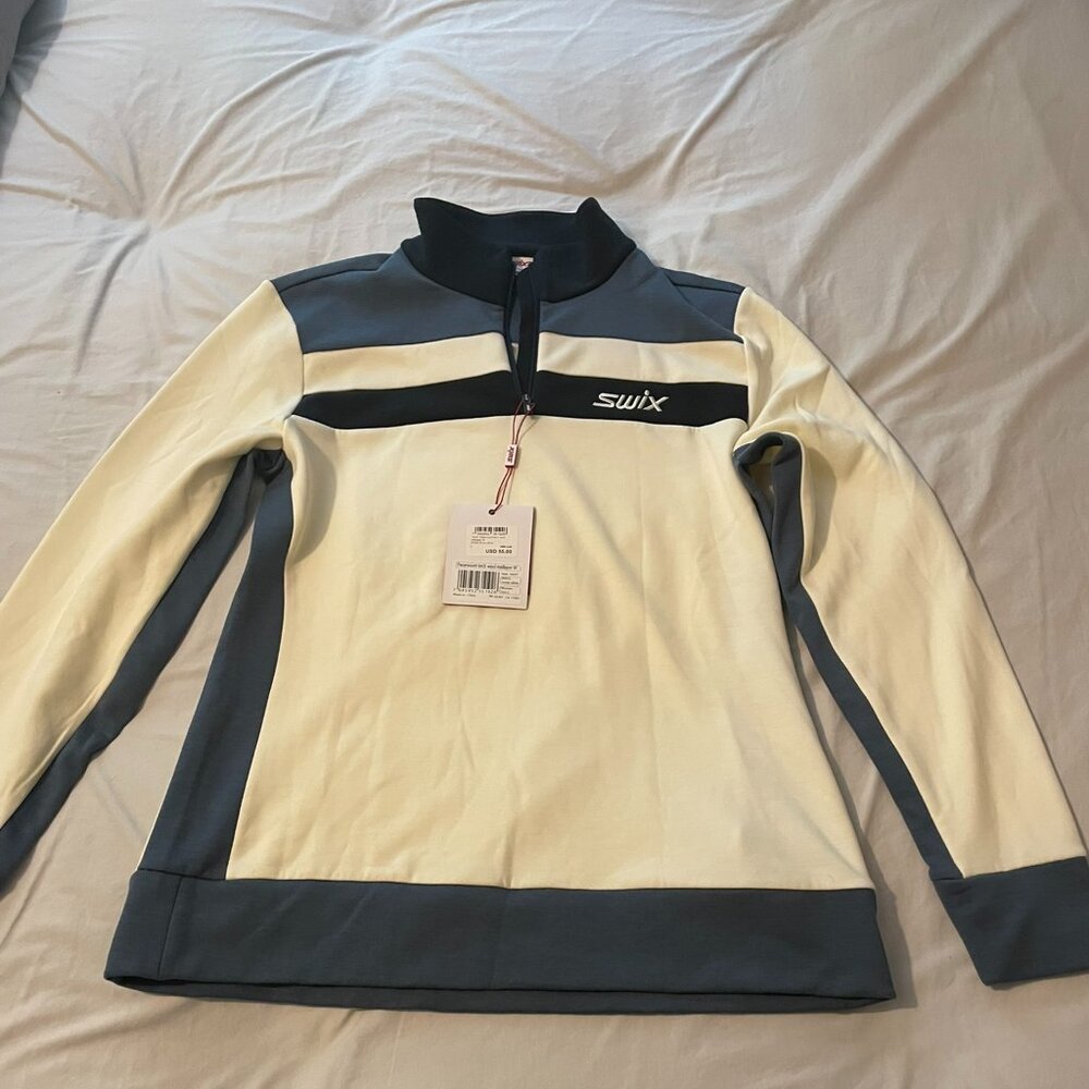 SWIX Midlayer/Jacket 1/2 Zip Women's L Blue/Cream Stretch